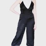 Pretty Little Thing NWT Black Backless Satin Culotte Jumpsuit Romper Plunge v-Neck Photo 0