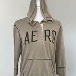 Aeropostale Vtg  Hoodie Women Medium Tan Logo Pullover Kangaroo Pocket 3/4 Sleeve  Photo 2