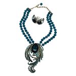 Heidi Daus Turquoise Green Gold Crystal Statement Necklace & Earring Set Peacock Blue Photo 3
