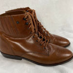 Etienne Aigner Brown Leather Ankle Boots Womens 7.5 Lace Up Combat Booties-flaw Photo 0