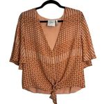 L'Academie L’academie Revolve Orange Geometric Print Flutter Sleeve Tie Front Blouse Photo 0