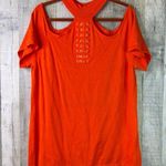 Ashley Stewart Size 18/20 Halter Neck Cold Shoulder Short Sleeve Orange Sweater Photo 0