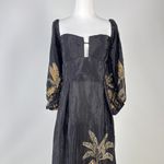 Farm Rio NWOT  Maxi Dress Size S Black Print Puff Sleeves Plant Short Sleeve Photo 7