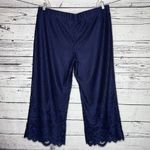 Isaac Mizrahi Live! Size XLP Navy Blue Lace Overlay Wide Leg Pull-On Pants Photo 3