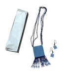 American Vintage  Hand Beaded Necklace and Earrings Set Blue Ombre Photo 3