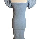Baltic Born  Alana Smocked Midi Dress Blue Off The Shoulder Puff Sz S Photo 2