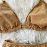 Vintage Tan Faux Suede Halter Triangle High Cut Bikini Swimsuit Boho Western Size M Photo 1