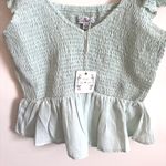 Poof New York  Shirt Womens Sz M Mint Green Cottage Ruffle Eyelet Top Blouse Photo 4