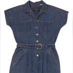 Liz Claiborne Vintage 90s Blue Denim Romper with Belt and Collar Photo 1