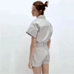 ZARA NWT  Metallic Denim 100% Cotton DustyBlue Shimmer Short Romper 6929/201 Sz S Photo 2