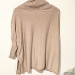 Mer/Sea Pullover High Neck Sweater OS One Size Boxy 3/4 Sleeves Soft Side‎ Slits Tan Photo 5