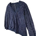EXPRESS Tops Womens XL Navy Blue Cotton Eyelet V Neck Cottagecore Boho Feminine Photo 2