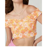 Cotton On Women's Orange Pink Floral Smocked Off-Shoulder Crop Top 14 Photo 2