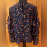 Madewell Ruffle-Sleeve Top Blouse in Climbing Vine Navy Blue Floral Size Medium Photo 9