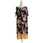 Rafaella Dress Blue Pink Yellow Floral Cold Shoulder Short Sleeve Dress Large Photo 4