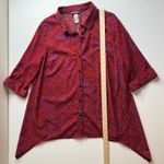 Catherines  Button Down Tunic Top Size 0X (14/16W) Red Pink Hanky Hem Roll Tab‎ Photo 6
