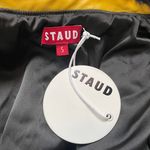 STAUD Buddha black faux shearling fur jacket w/ yellow leather trim size S small Photo 8