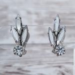 Vintage Clip On Earrings Mirrored & Clear Gem Leaves Photo 0