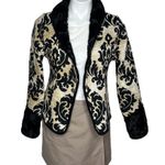 None TAPESTRY Jacket Blazer Reversible Black Beige Plush Collar Cuffs 2 Buttons Photo 3