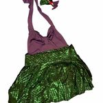 Purple and Green Mermaid Costume 3 Piece Halter Top, Skirt, and Bow Size L Photo 0