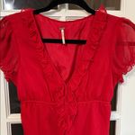 Free People  *Rare* Red Ruffled V-Neck 100% Silk Mini Dress Size 4 Photo 1