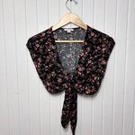 American Eagle ‎ Size S Black Floral Cap Sleeve Front Tie Smocked Waist Crop Top Photo 5