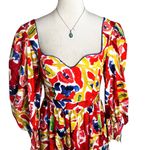 De Loreta Sweetheart Puff Sleeve Cotton Maxi Dress M | Vibrant Abstract Dopamine Red Size M Photo 3