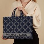 Michael Kors Gigi Large Grab Monogram Denim Tote Bag, Navy, New w/Tag (SOLD OUT) Photo 2