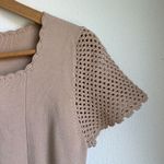 American Vintage JESSICA ASH Vtg Y2K Crochet Tan Short Sleeve Cottage Preppy Top Womens Small Photo 3