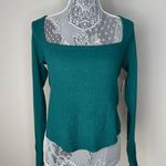 Free People Square Neckline Cross Back Cropped Thermal Sweater Top Green Size XS Photo 5