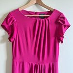 Adrianna Papell Asymmetrical Midi Dress Pink Pleated Womens Size 10 Lined Photo 1