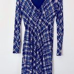Gilli Faux wrap midi v neck long sleeve dress blue cream size L Size L Photo 0
