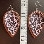 NEW! Pebbled Faux Leather Double Layer Leopard Brown Black Teardrop Earrings Photo 5