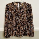 ZARA Chiffon Floral Semi Sheer Beaded Embellished Pleated Keyhole Top Medium Photo 0