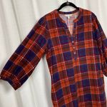 Garnet Hill  Brown Plaid Corduroy Puff Sleeve Shift Mini Dress Sz.M Photo 6