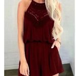 🆕Lace Splicing Drawstring Pocket Romper L🆕 Red Size L Photo 0