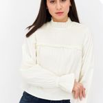 We Wore What  Top smocked neck ruffle cottage feminine romantic blouse L NWT Photo 0