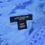 Ann Taylor  Petites Blue Line Perforated Eyelet Day Dress Sleeveless V-Neck 14P Photo 4