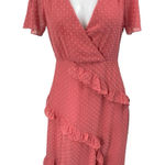 Lulus Pink Short Sleeve Swiss Dot Ruffle Tiered Faux Wrap A Line Midi Dress Sz S Photo 0