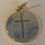 ALEX AND ANI  Christian Cross Gold Tone and Blue Round Circle Necklace Pendant Photo 0