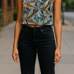 Garnet Hill Gianni BiniCrop Top Sleeveless Square Neck Abstract‎ Leaf Print Multicolor Photo 0
