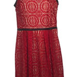 Enfocus Studio Red Lace Dress with Faux Leather Accents Size 10 Photo 0