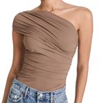 Goldsign Tan Ruched Bodysuit Photo 2