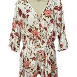 Torrid Womens Peplum Faux Wrap Blouse Size 1 White Floral Tie Belt Boho Pink Photo 0