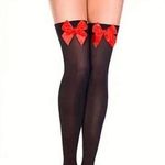 Gothic Black and red bow thigh punk high emo stockings Multiple Photo 2