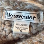 Vintage 80s Le Sweater Hand Knit Zip Up Sweater Jacket Tan Size M Photo 2