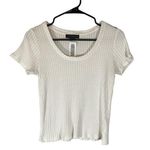 Sanctuary  White Ribbed Textured Boat Neck Cotton Short Sleeve Shirt Women Sz M Photo 0