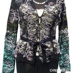 Cache Luxe Black Lace Sheer Illusion Lace Top Jacket White Trim New $228 NWT Photo 2
