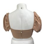 SABO Women's Tan Linen Short Puff Sleeve Bandeau Tube Blouse Crop Top Size M Size M Photo 1