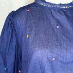 Farm Rio  Embroidered Beaded Flowers Blouse With Puff Sleeves Women’s Size Lg Photo 2